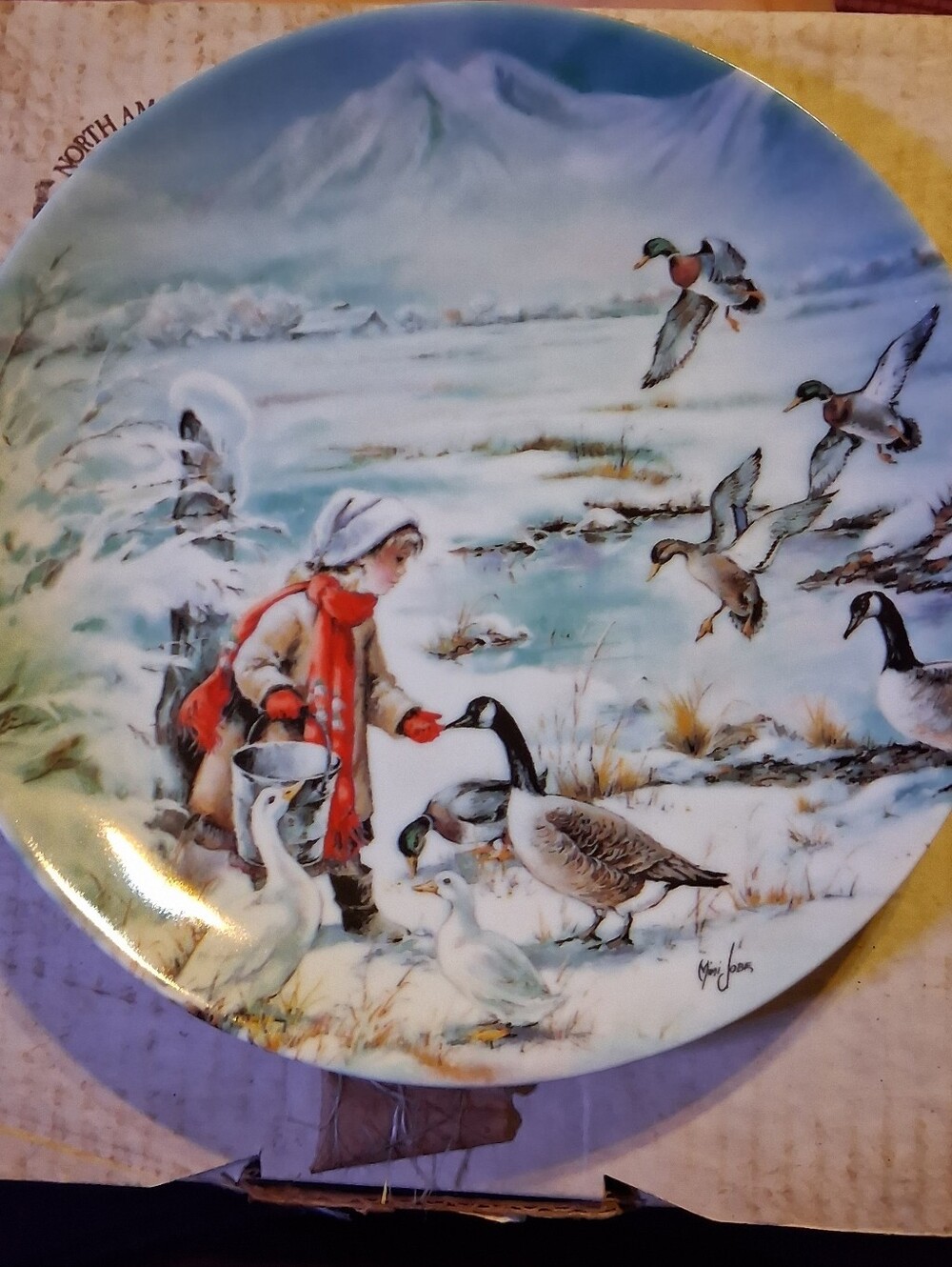 Knowles "Sharing" Collector Plate. Little Girl Feeding Geese.